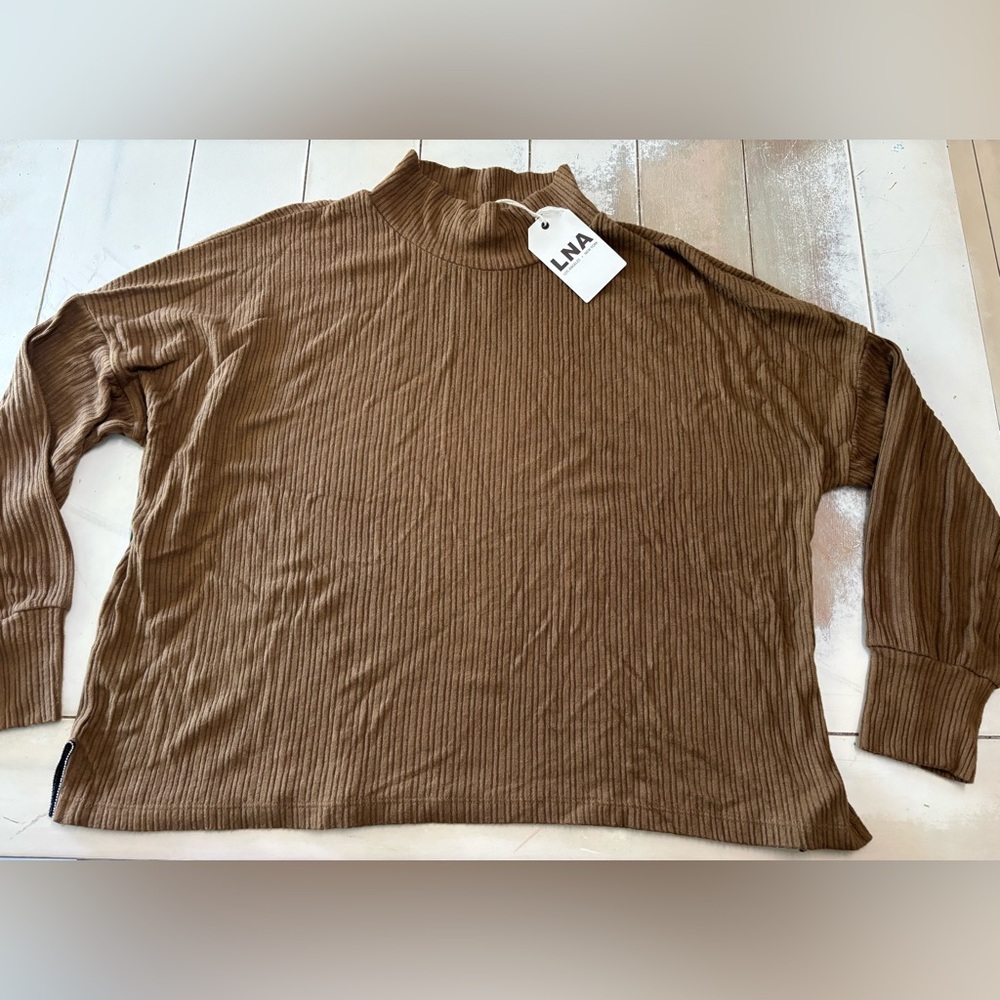 LNA camel ribbed long sleeve top NWT